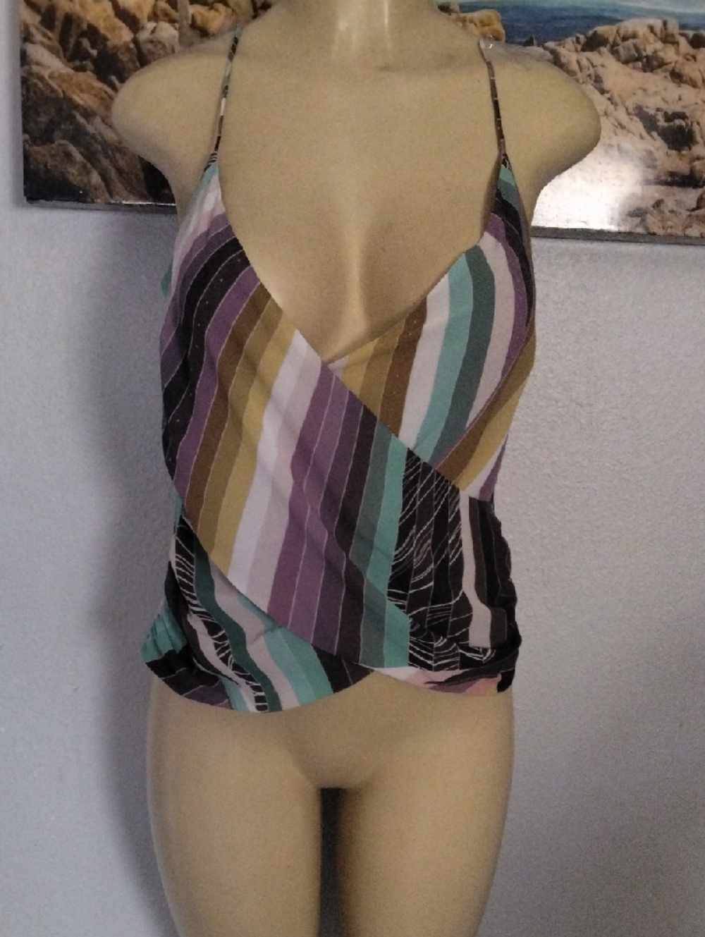 Guess Mariano Multicolor Striped V-Wrap Spaghetti Strap Camisole